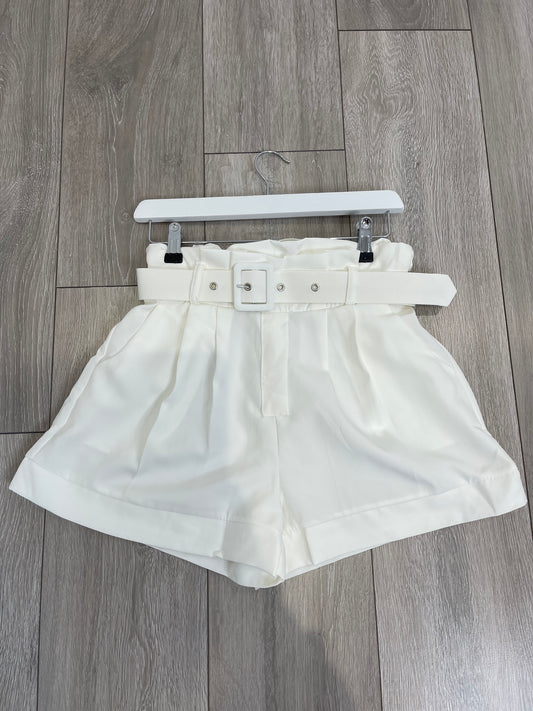ABBY White Belted High Waisted Shorts