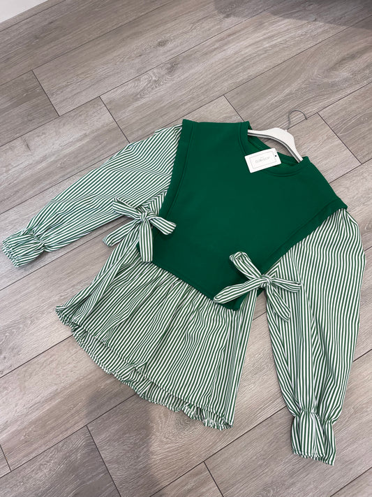 ABBY Green Striped Blouse