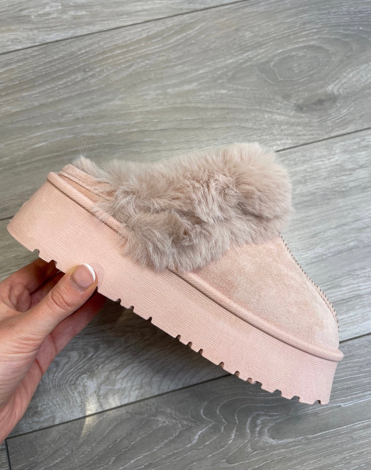 BONNIE Dusty Pink Faux Fur Platforms