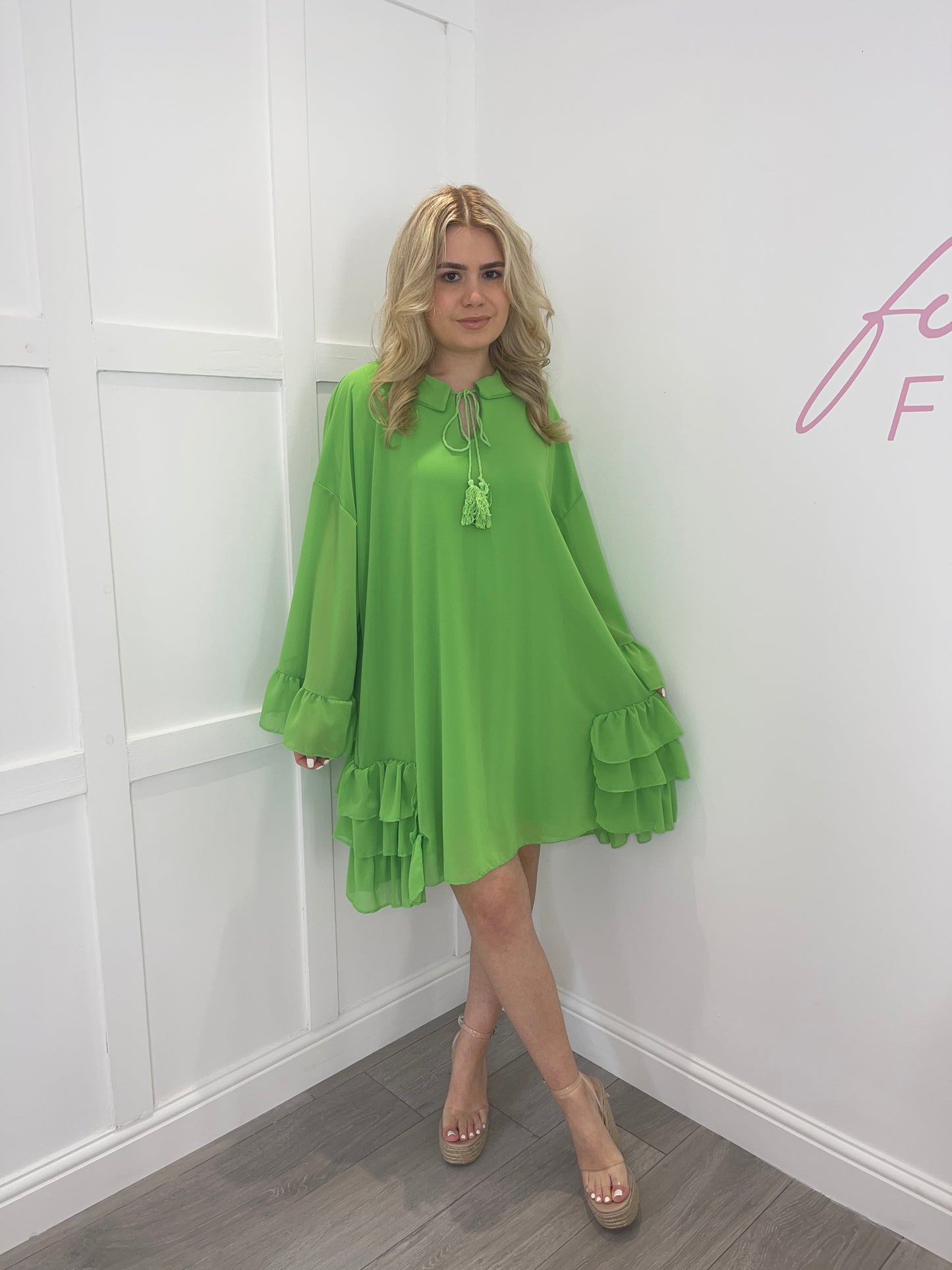ANNA Lime Green Chiffon Dress