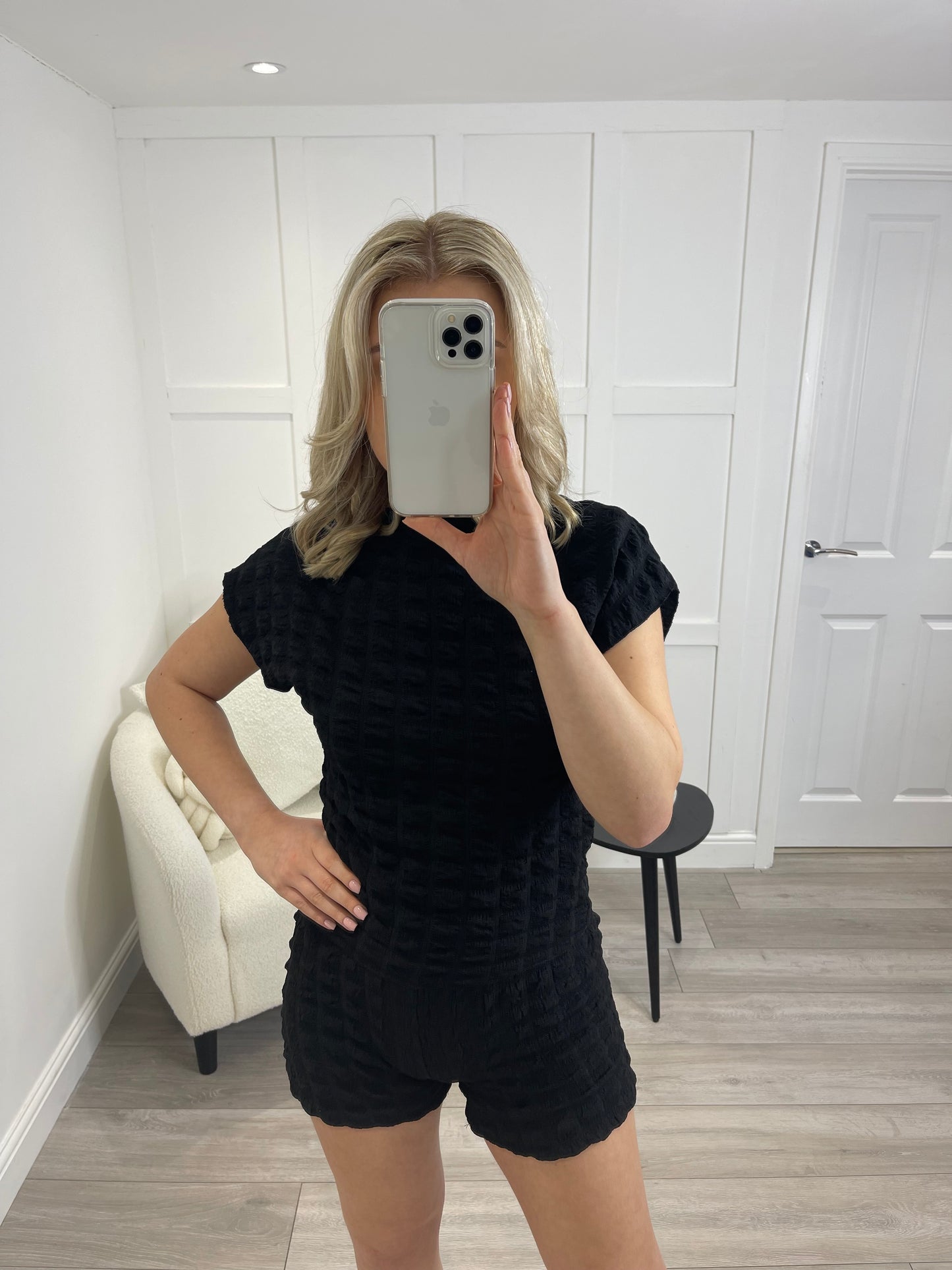 JANIE Black Bubble Textured Co Ord Set