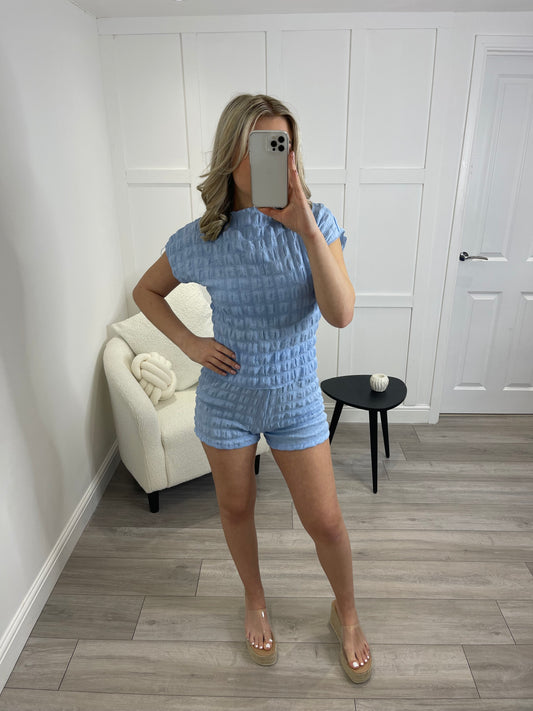AMIE Sky Blue Bubble Textured Co Ord Set