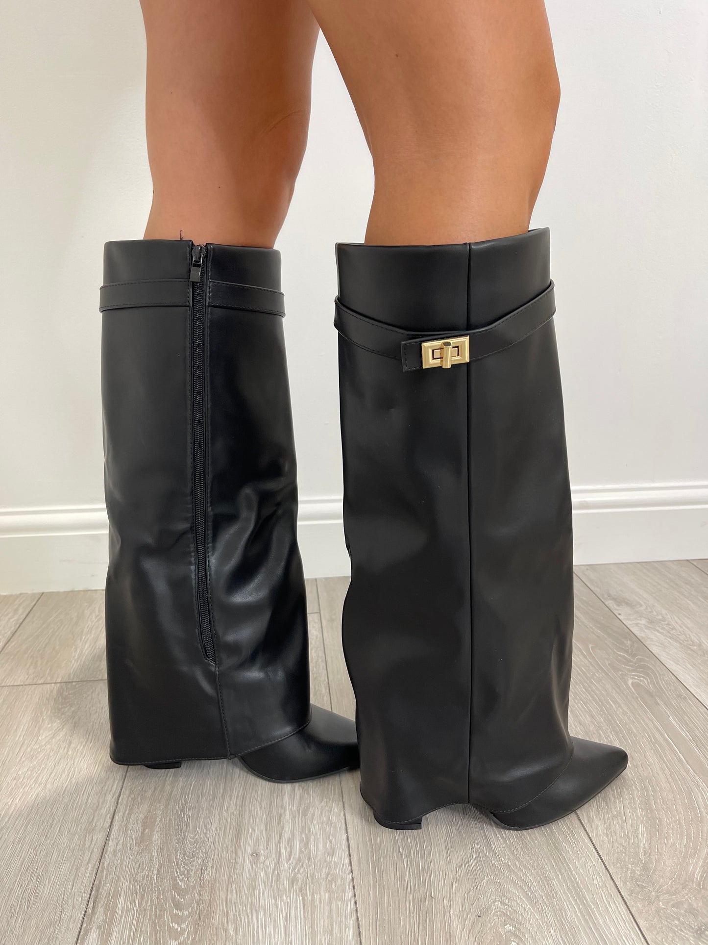 GIGI Faux Leather Knee High Lock Boots