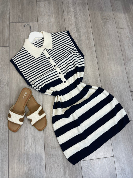 HATTIE Navy & White Towelling Dress
