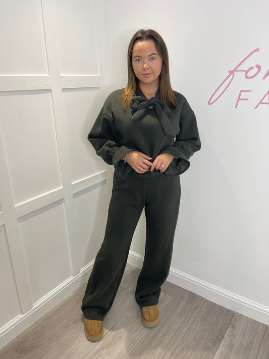 LIDIA Premium Thick Khaki Bow Tie Loungewear Set
