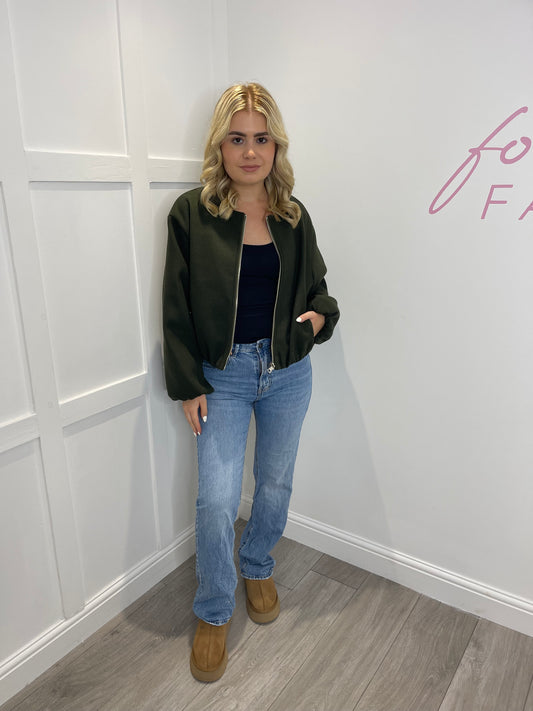 MIA Khaki Cropped Bomber Jacket