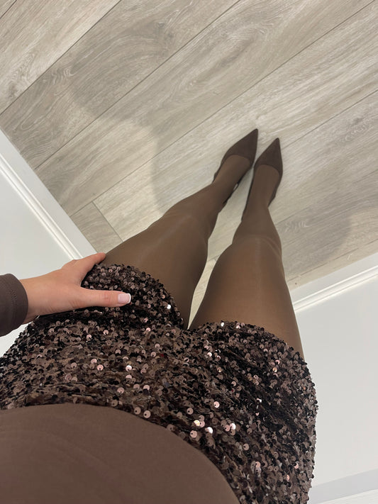 HATTIE Chocolate Brown Sequin Shorts