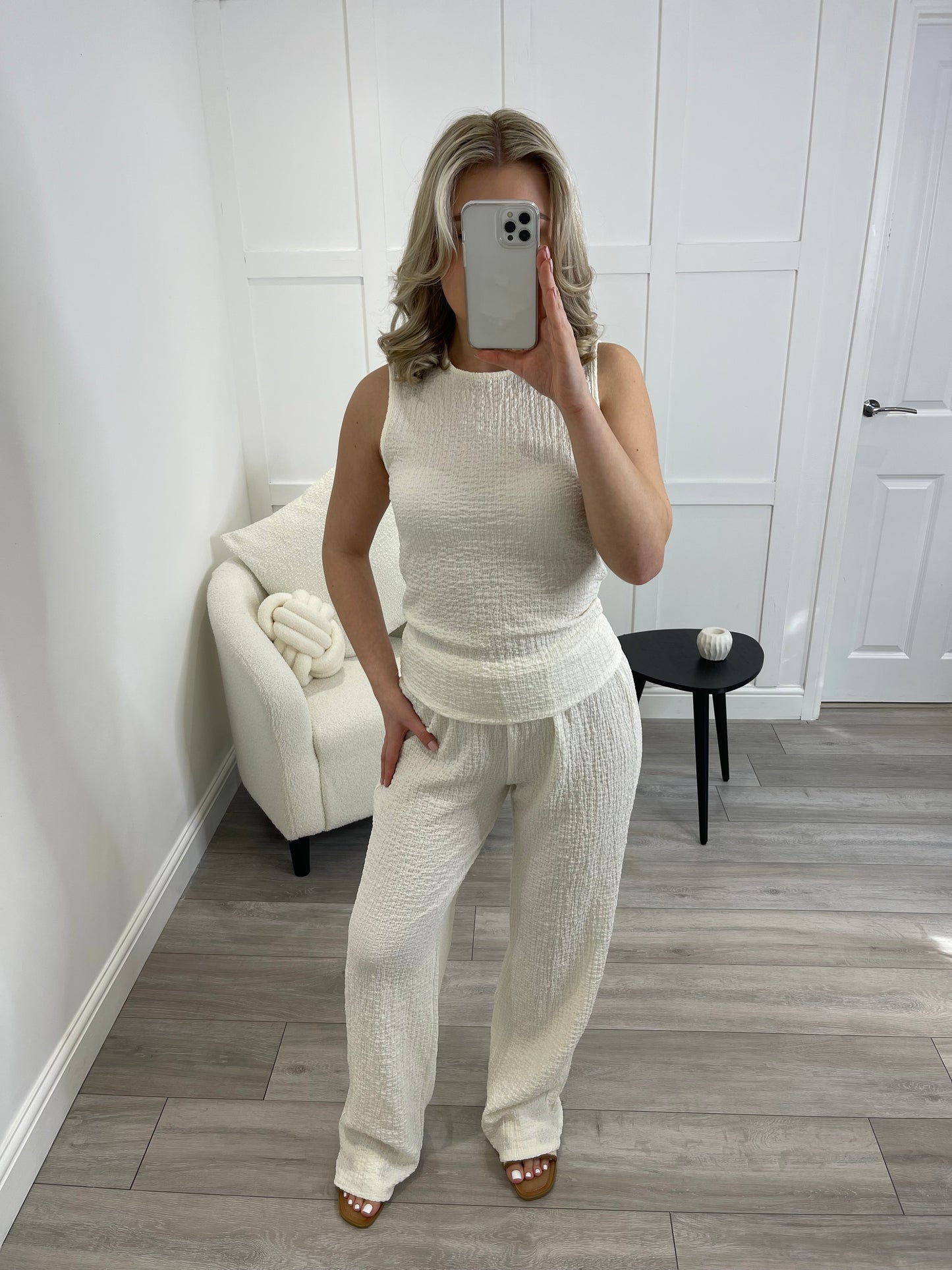 HARPER Textured Cream Top & Trouser Co Ord Set