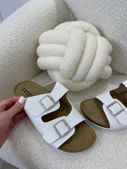 ABBY White Double Strap Sandals