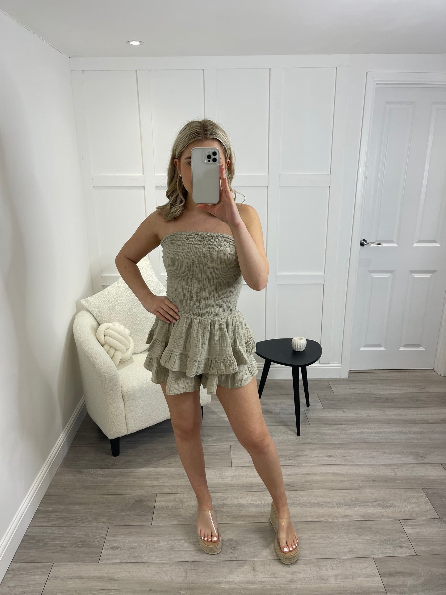 VIVIAN Beige Cheesecloth Bandeau Playsuit