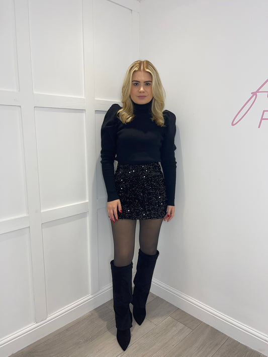 JULIA Black Sequin Mini Skirt
