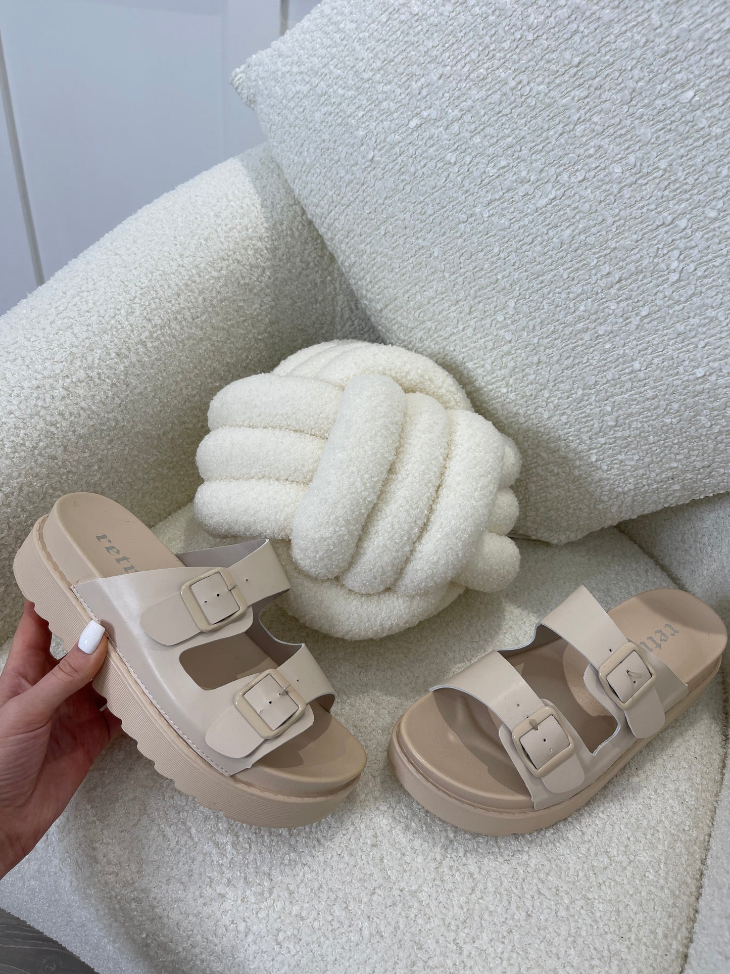 ABBY Cream Rubber Buckle Sandals