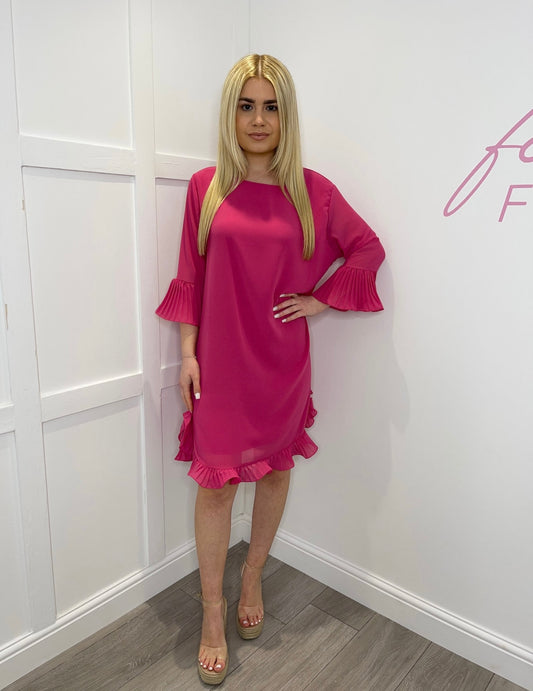 CALLY Hot Pink Ruffle Shift Dress