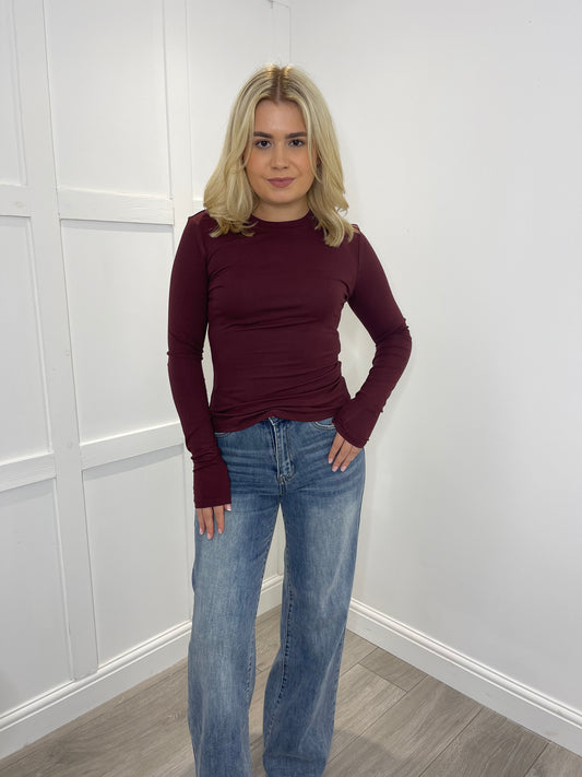 MAE Long Sleeve Burgundy Top