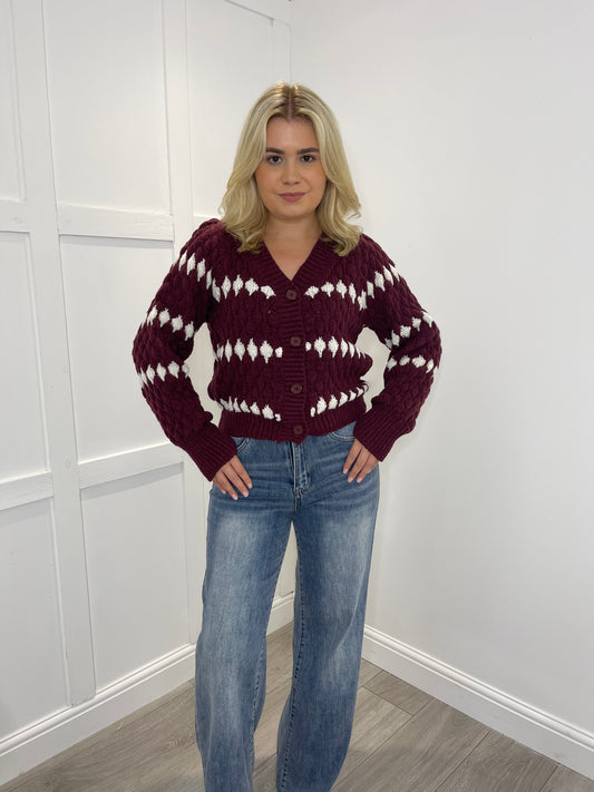 BLAKE Burgundy Cable Knit Cardigan