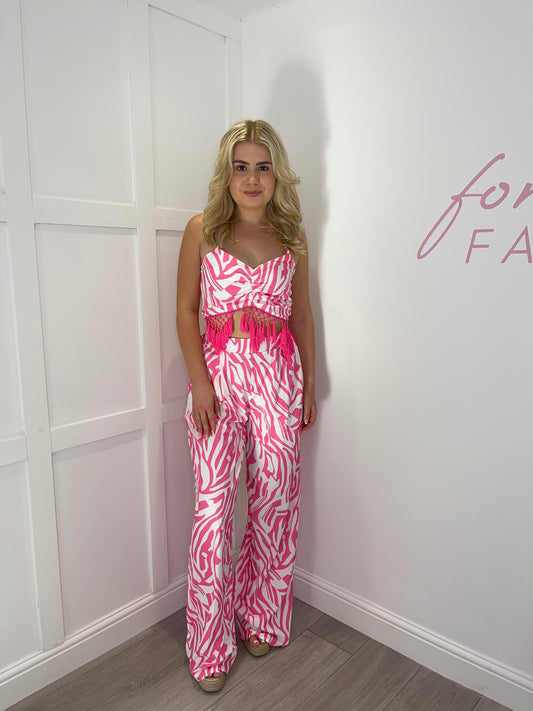 TILLY Pink Zebra Print Tassel Co Ord Set