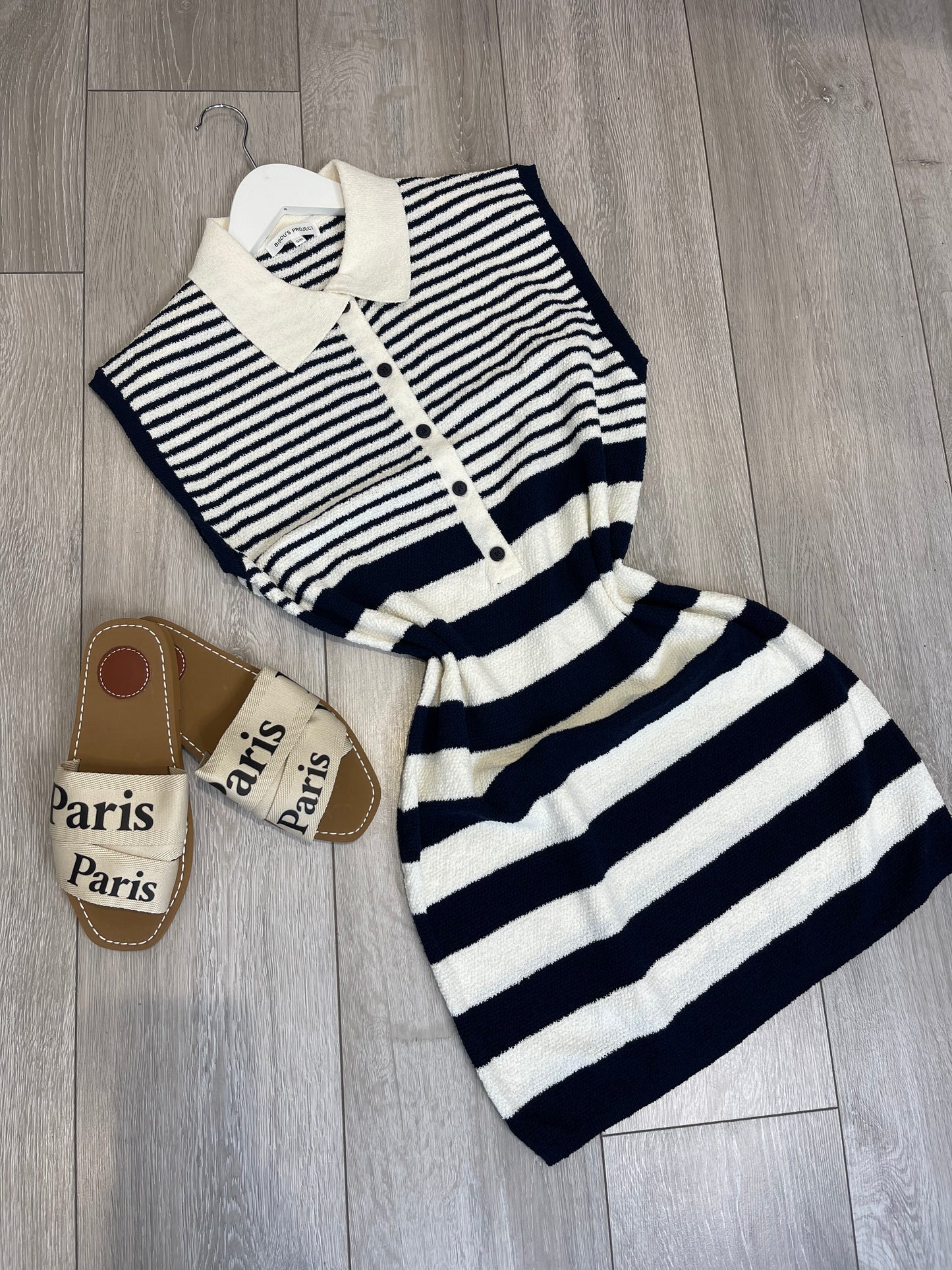 HATTIE Navy & White Towelling Dress