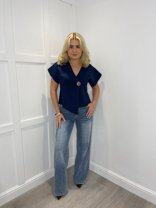 HARLEY Navy Fine Knit Asymmetric Cardigan