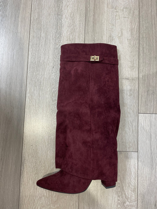 MARNIE Wine Suede Lock Boots