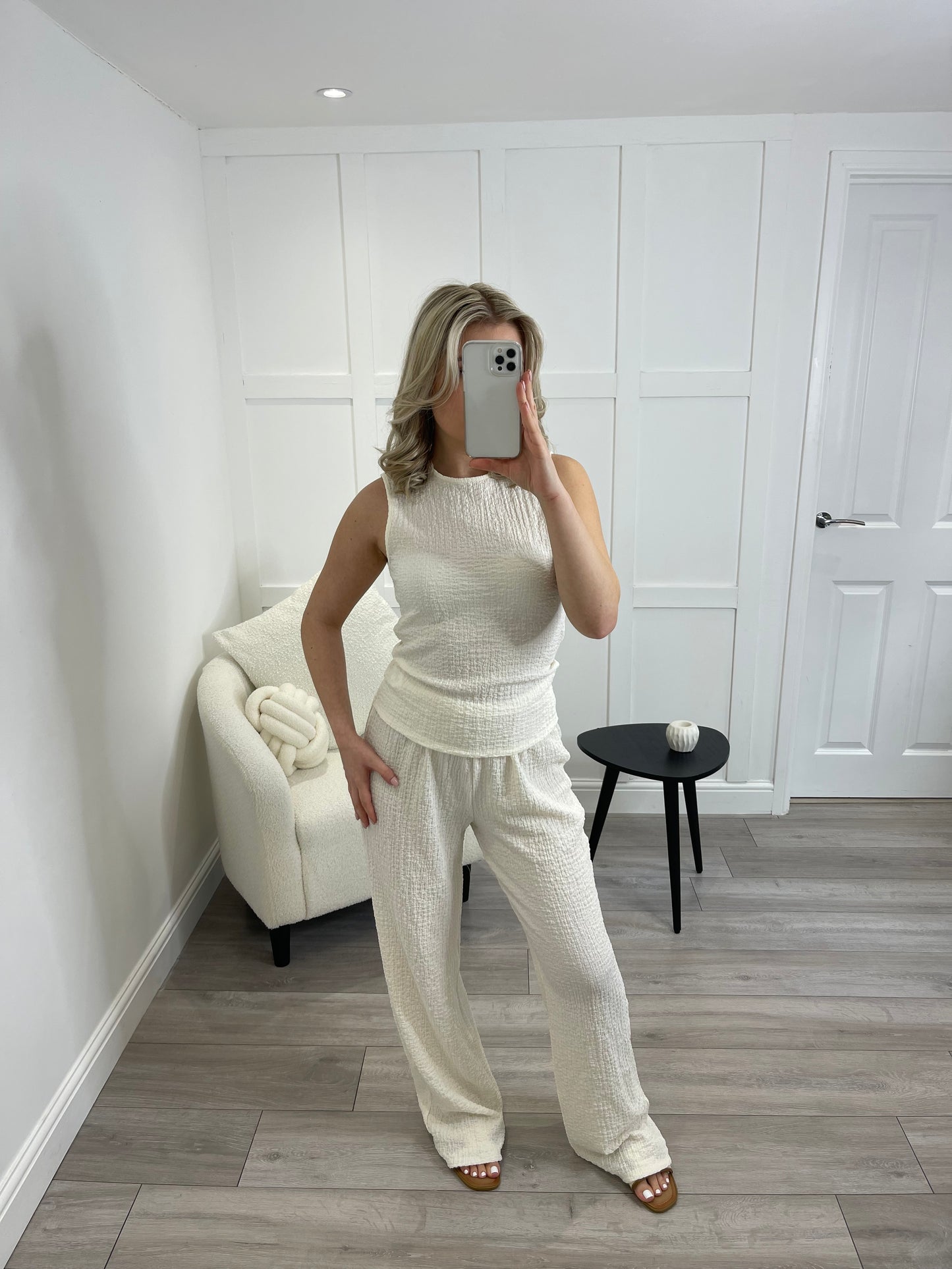 HARPER Textured Cream Top & Trouser Co Ord Set