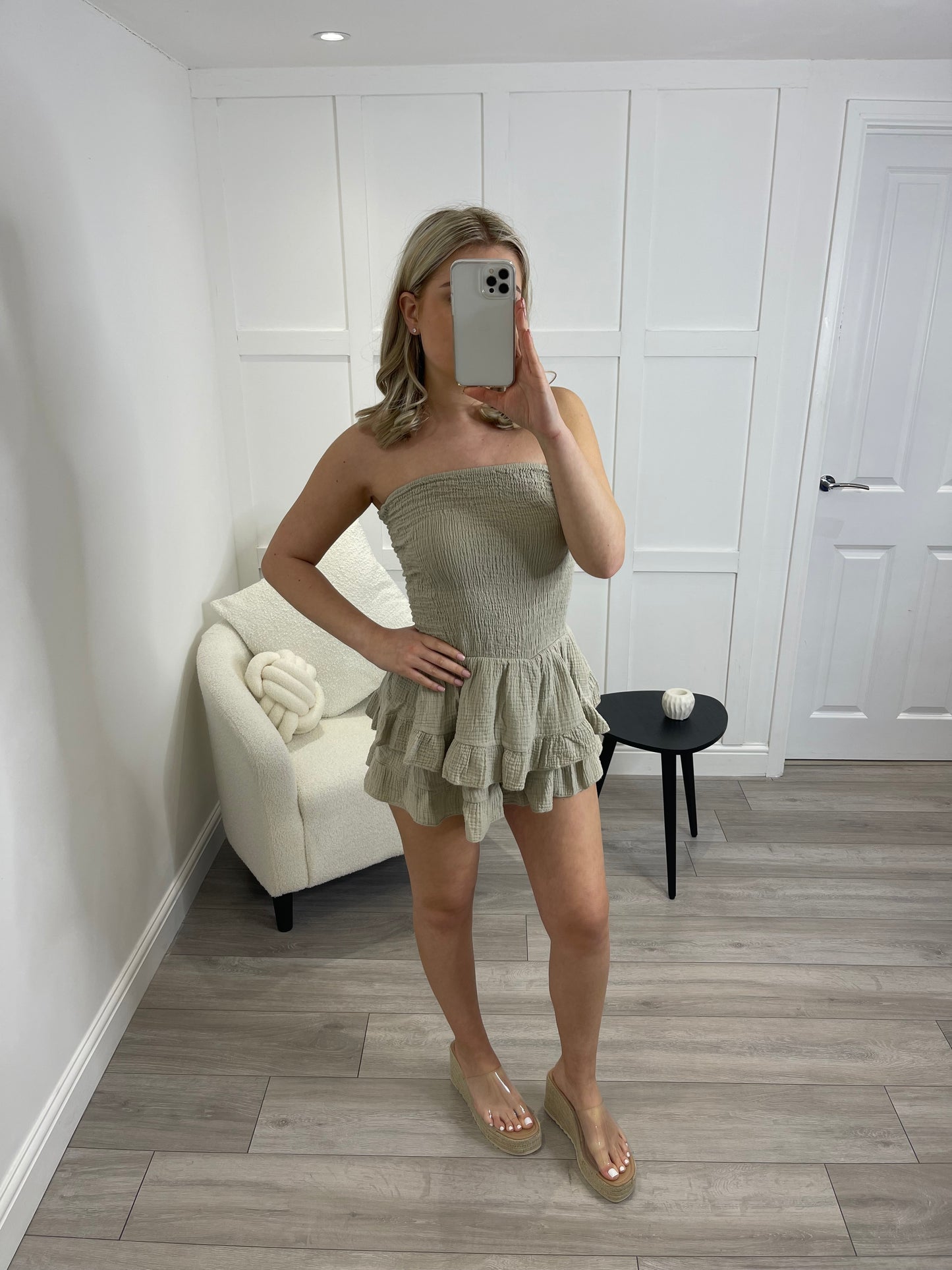 VIVIAN Beige Cheesecloth Bandeau Playsuit