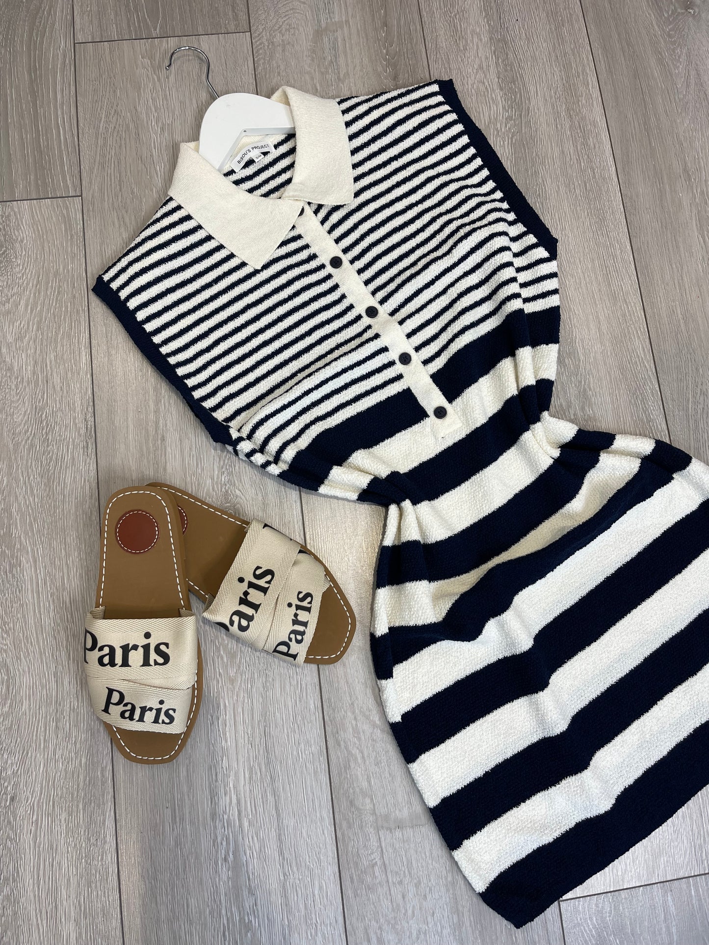 HATTIE Navy & White Towelling Dress