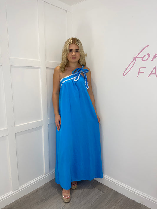 MILEY Blue Tie Knot Shoulder Maxi Dress