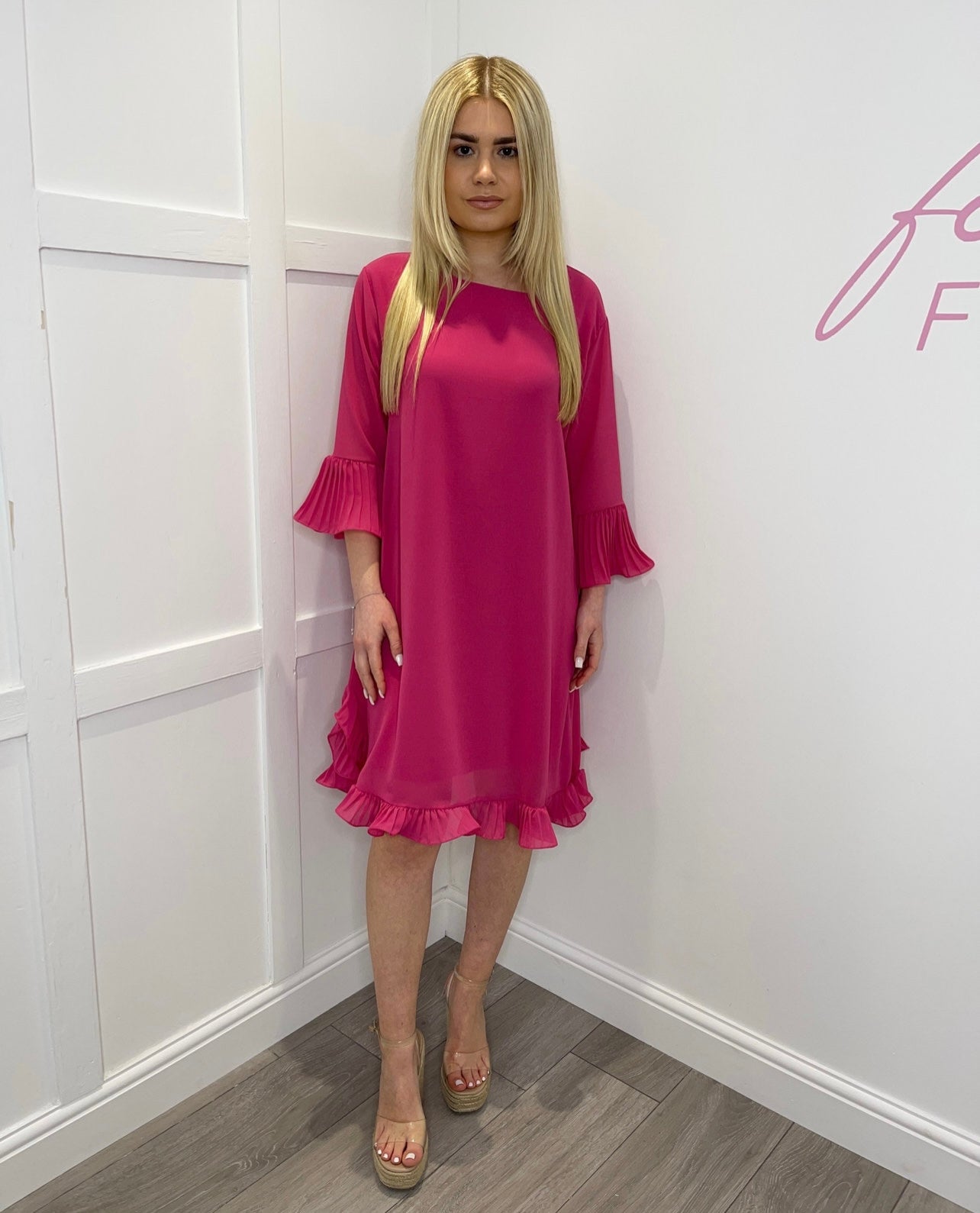 CALLY Hot Pink Ruffle Shift Dress