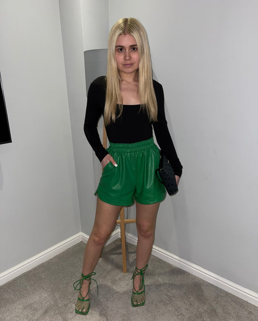 LONNIE Green Faux Leather Shorts