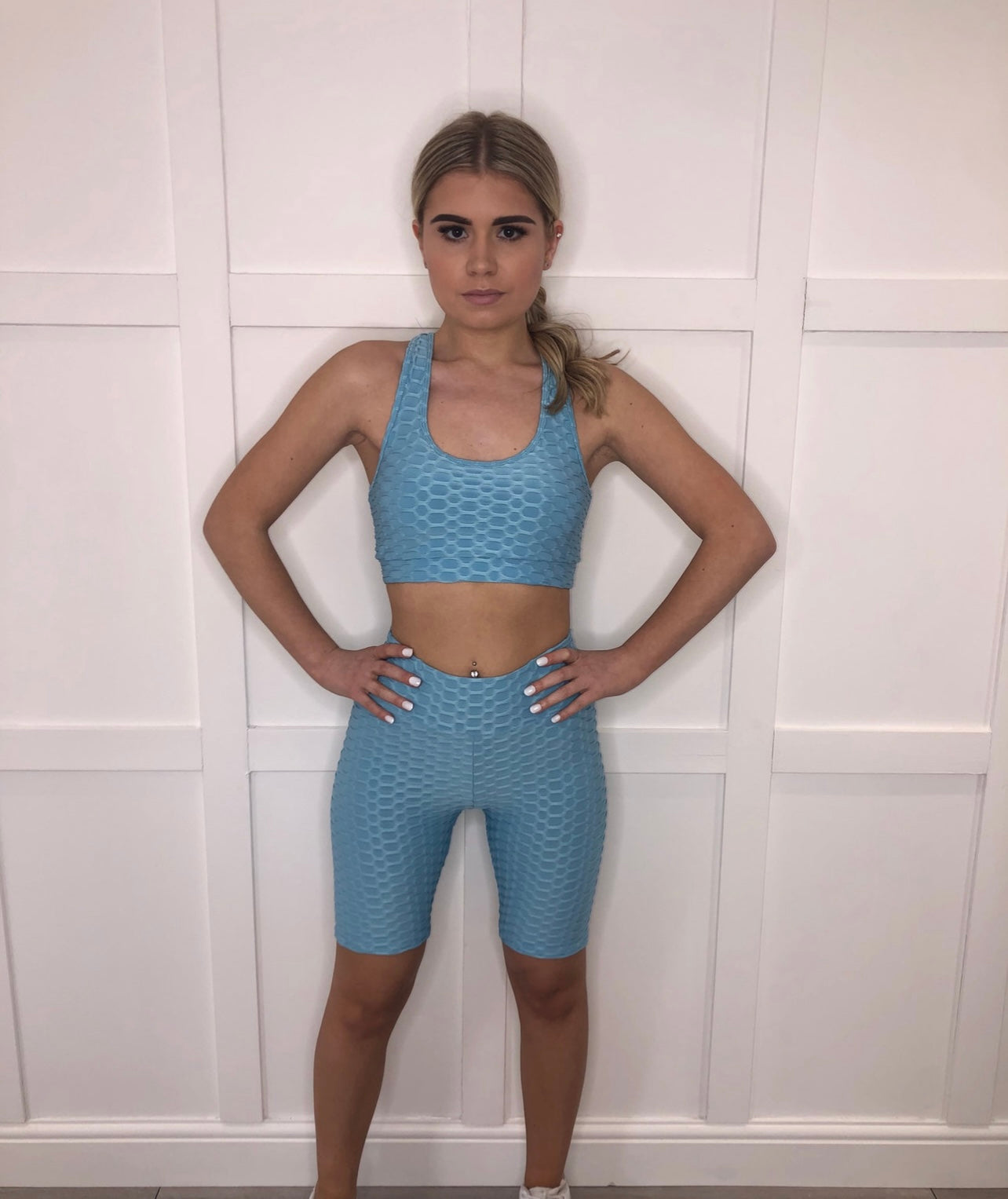 CARLA Sky Blue Textured Cycling Shorts Set