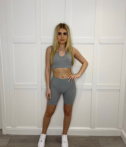 POPPY Grey Ribbed Cycling Short Set