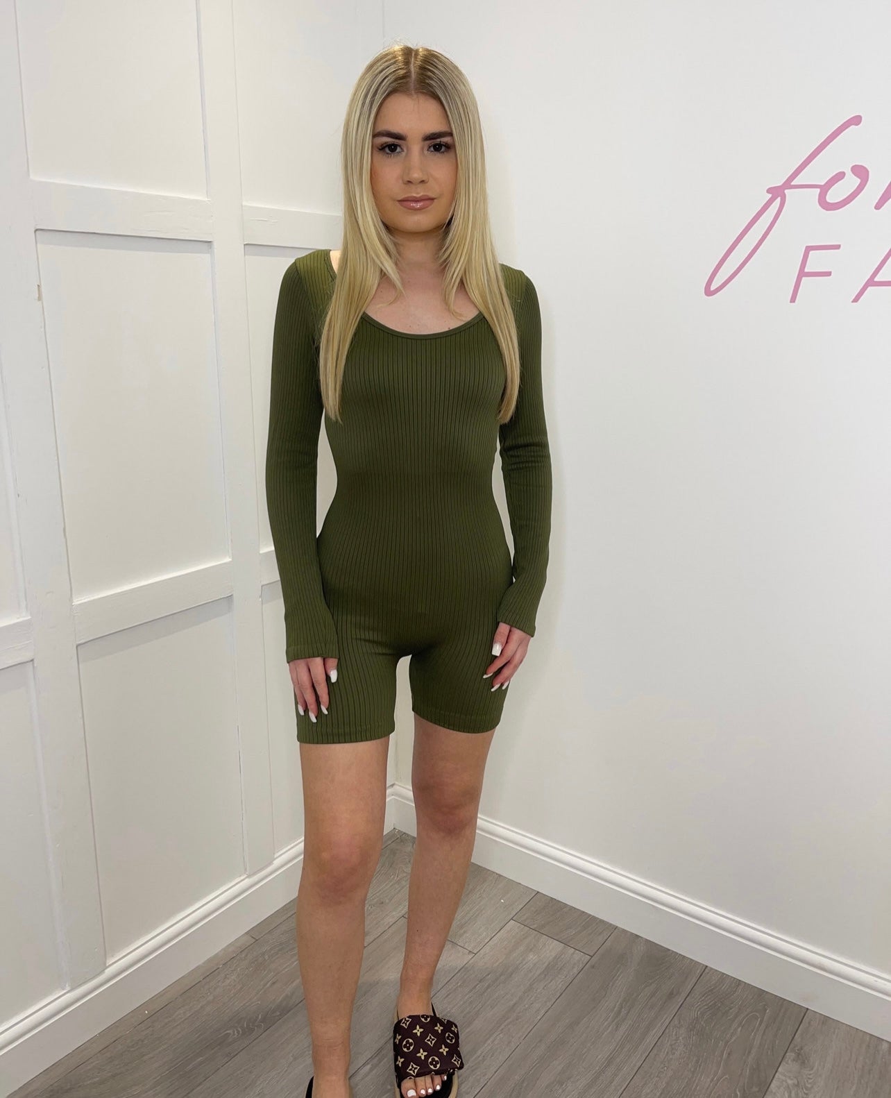 AVIANA Thick Ribbed Khaki Unitard