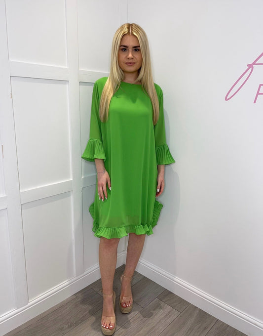 LEAH Lime Green Ruffle Shift Dress