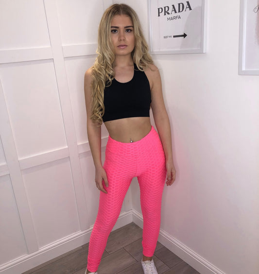 MAYA Waffle Textured Hot Pink Leggings