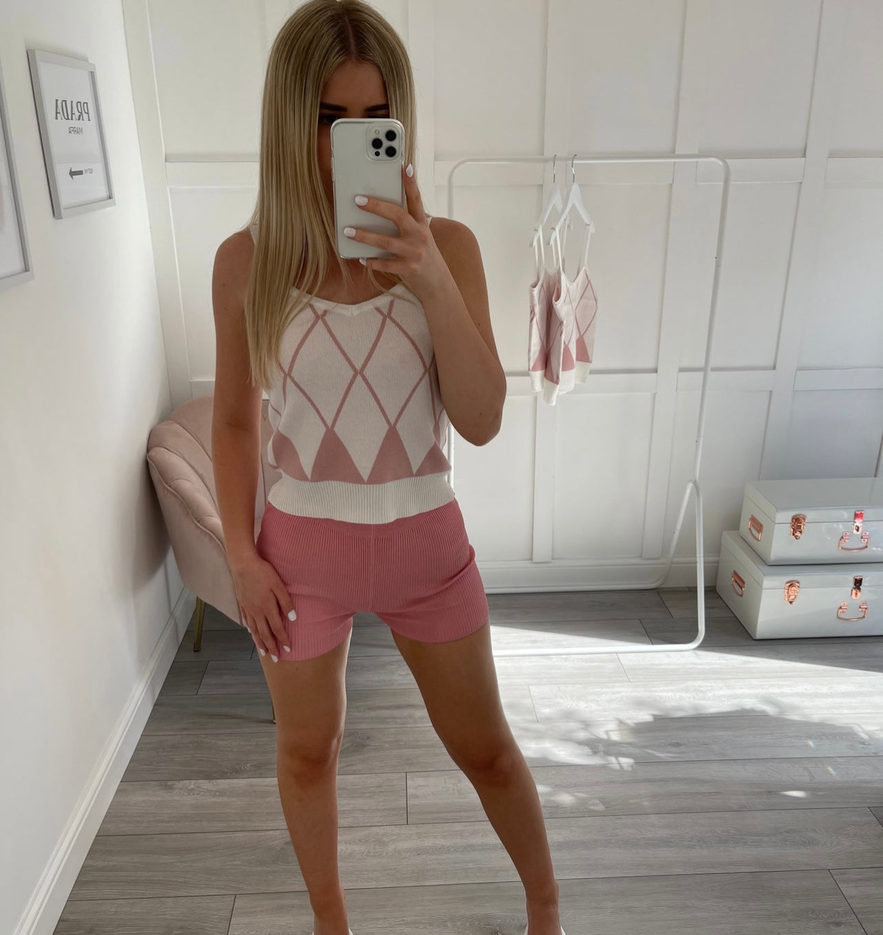 LEONA Check Baby Pink Top
