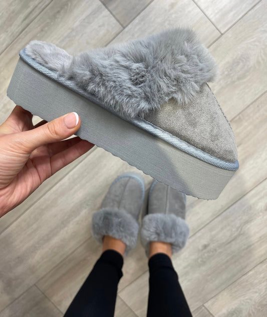 JODIE Grey Faux Fur Platforms