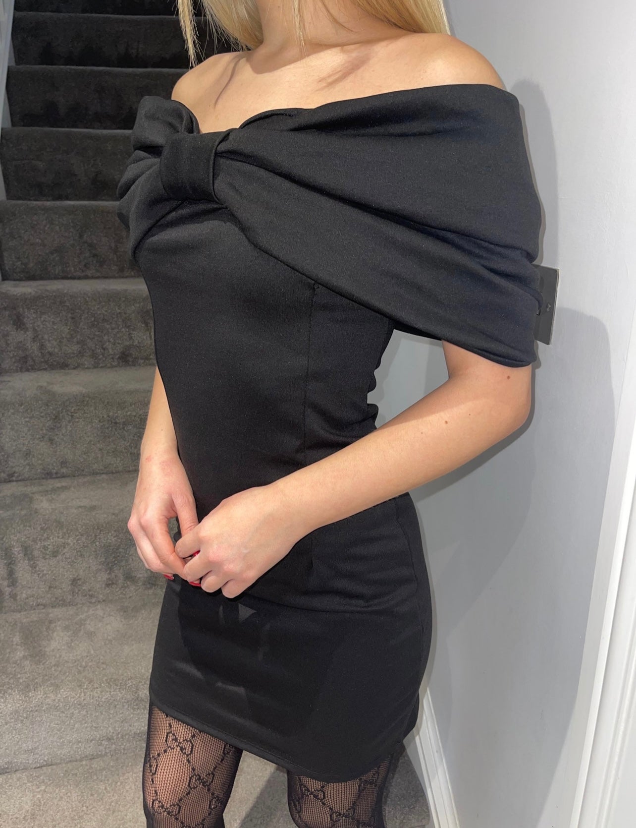 VIENNA Premium Black Bow Wrapped Mini Dress