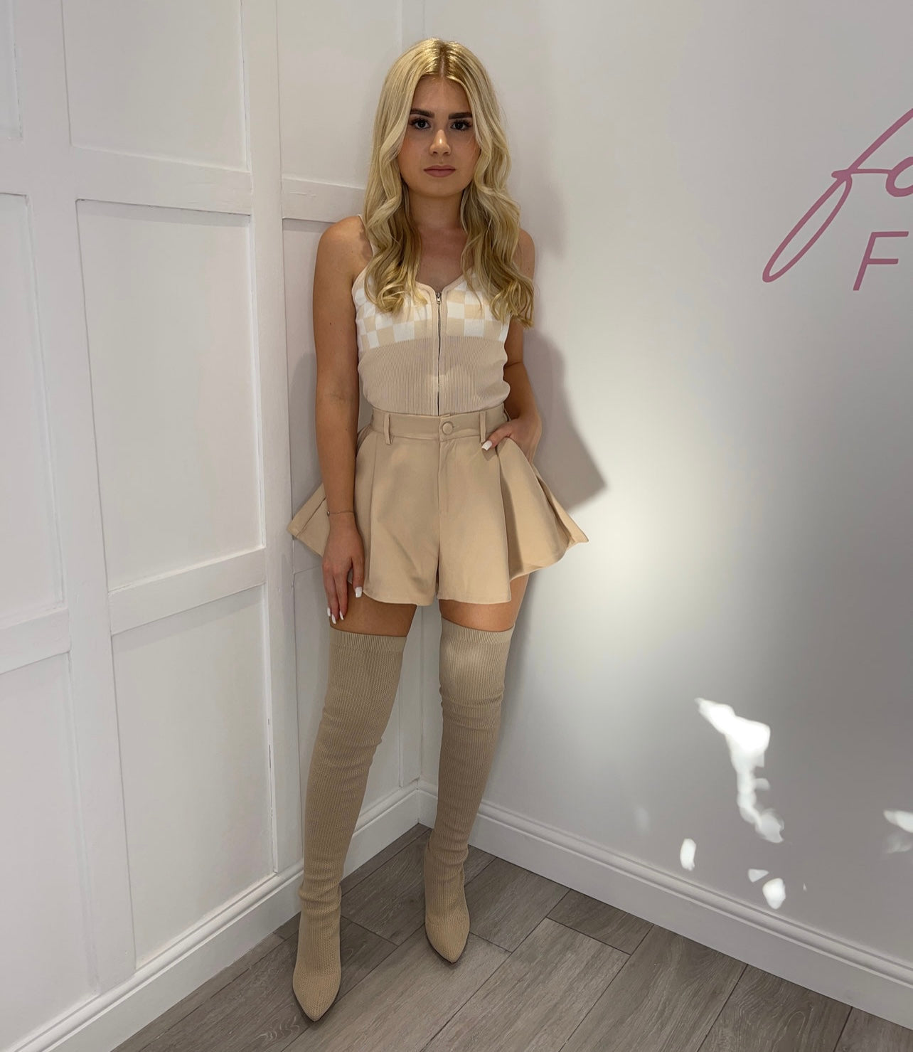 IMMY Beige Premium Tailored High Waisted Skort