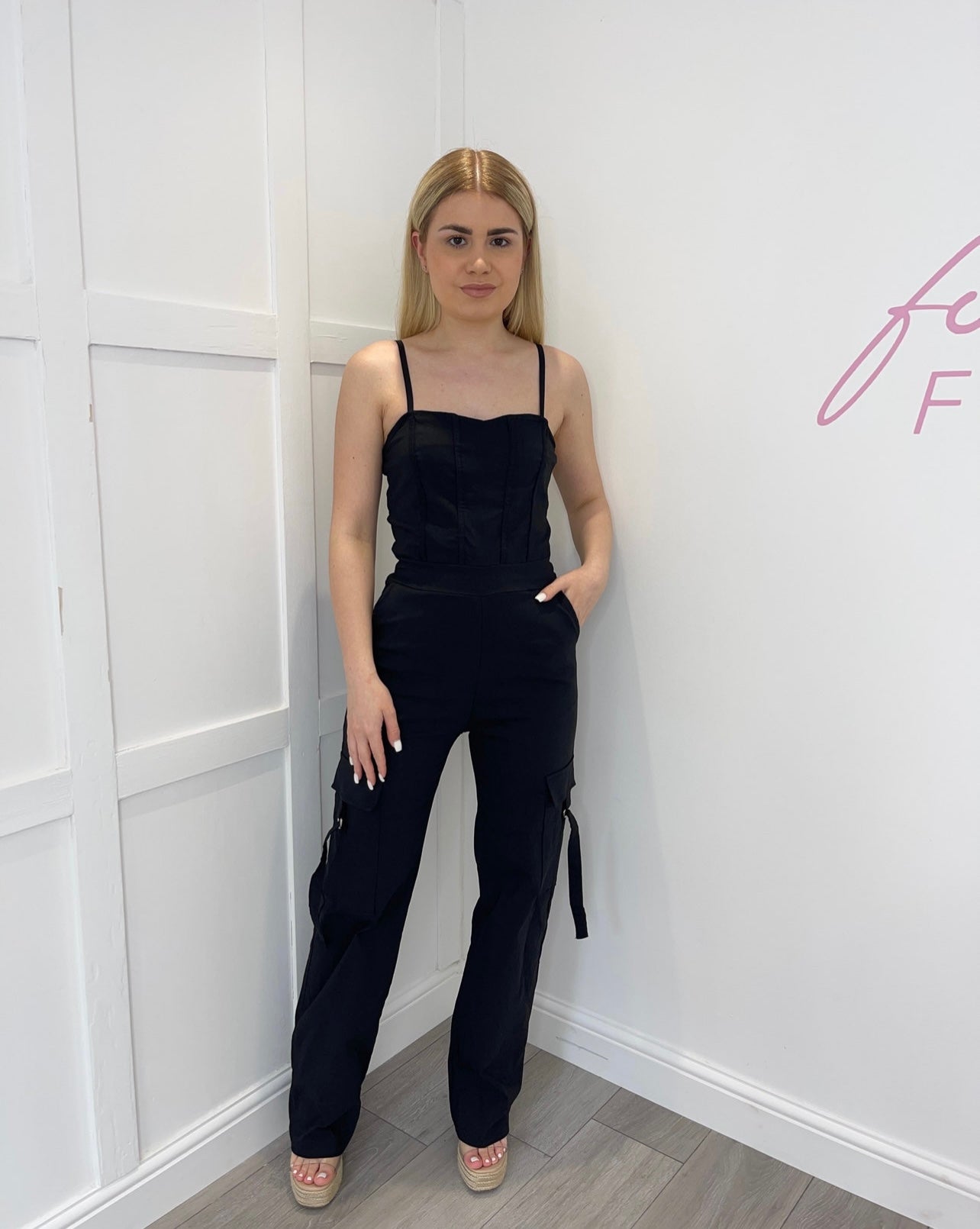 HANNAH Black Cargo Jumpsuit