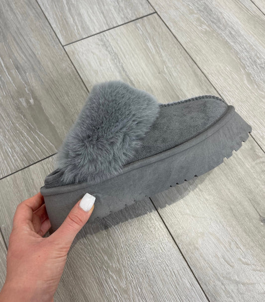 ELLIE Grey Faux Fur Platforms