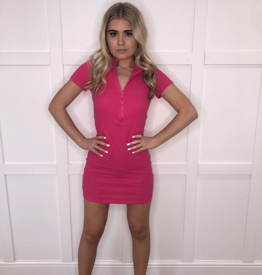 LILY Hot Pink Mini Ribbed Zip Dress