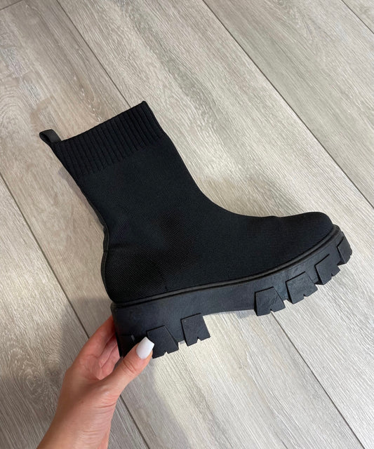 LOLA Black Chunky Sock Boots