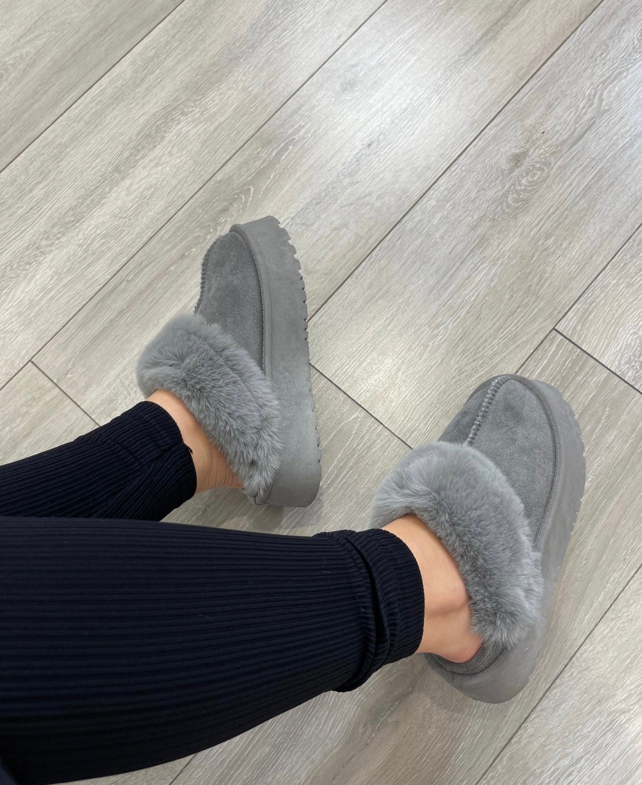 ELLIE Grey Faux Fur Platforms