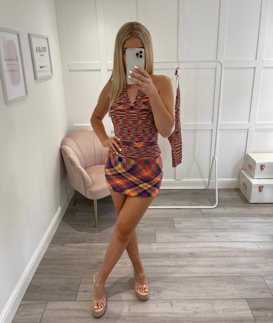 LIBBIE Aztec Halterneck Mini Dress