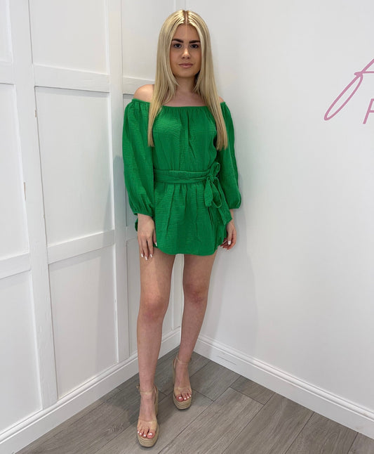 ALISON Green Bardot Top & Skort Co Ord Set